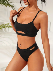 Sexy women's solid color hollow bikini fashion swimsuit - Image 3