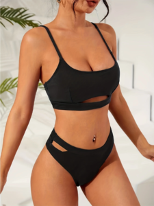 Sexy women's solid color hollow bikini fashion swimsuit - Image 2