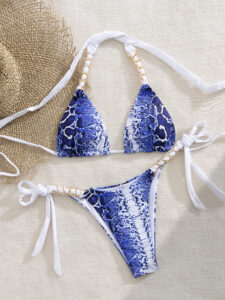 Sexy snake skin printed iron chain tie neck bikini set - Image 4