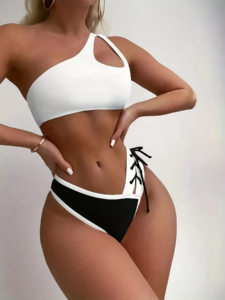 Sexy women's black and white patchwork bikini suit swimsuit - Image 4