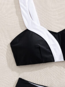 Sexy black and white patchwork single shoulder bikini swimsuit - Image 8