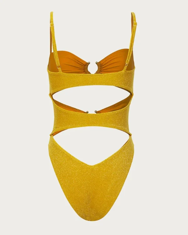 Hollow Glitter Fabric One-Piece Swimsuit - Image 3