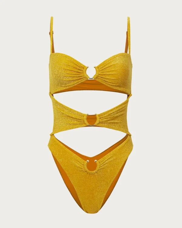 Hollow Glitter Fabric One-Piece Swimsuit - Image 2