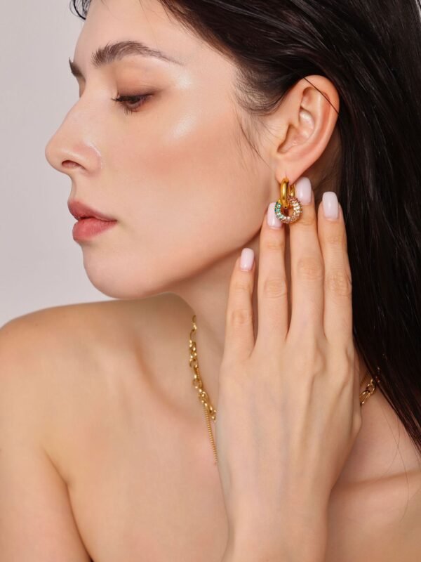 Ring zircon two-wear double circle niche design earrings