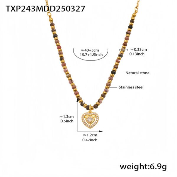Natural stone small gold bead heart necklace CHOKER bracelet set - Image 6