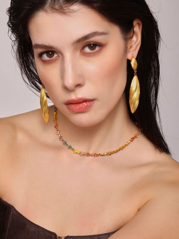 18K gold PVD electroplated double-layer long earrings catwalk accessories - Image 2