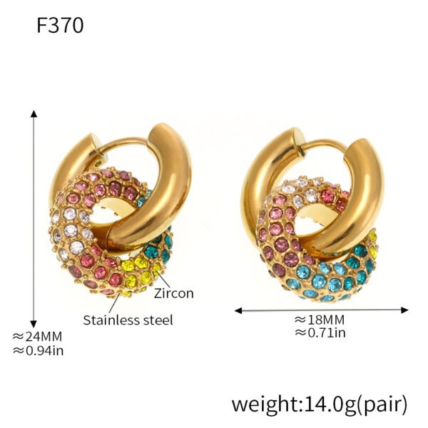 Ring zircon two-wear double circle niche design earrings - Image 4