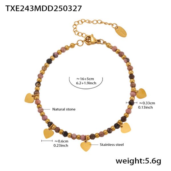 Natural stone small gold bead heart necklace CHOKER bracelet set - Image 5