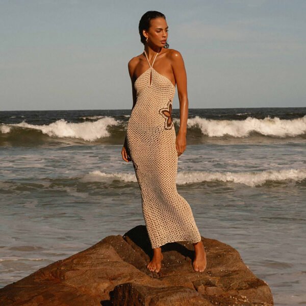 Hot sale new sexy hollow knitted beach suspender dress - Image 2