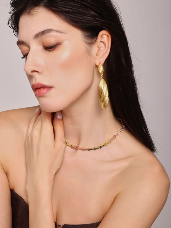 18K gold PVD electroplated double-layer long earrings catwalk accessories