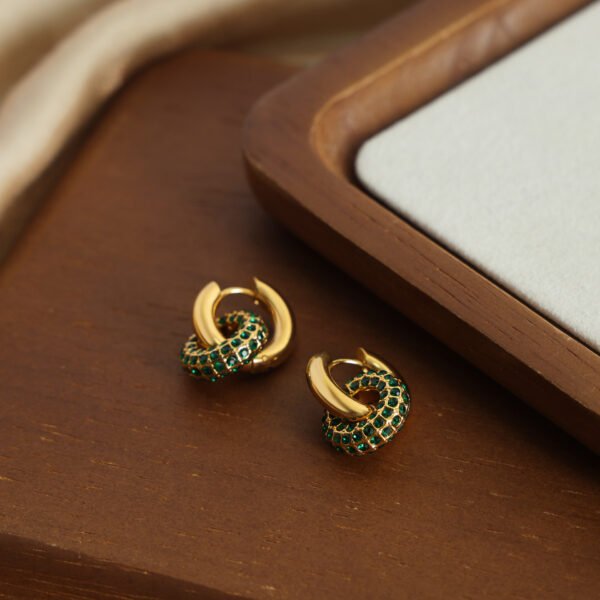 Ring zircon two-wear double circle niche design earrings - Image 3