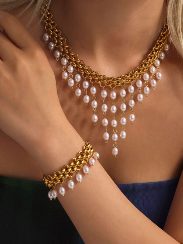 High-gloss rice beads tassel multi-layer necklace bracelet