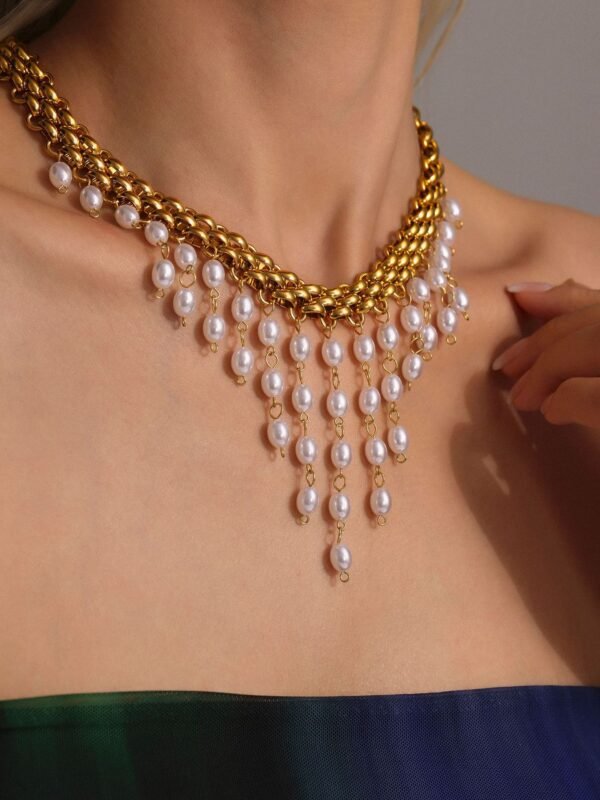 High-gloss rice beads tassel multi-layer necklace bracelet - Image 3