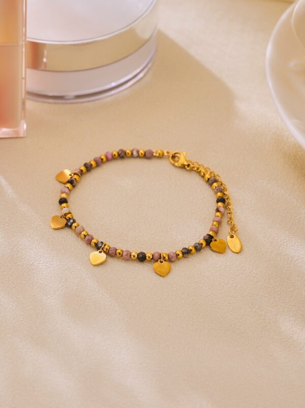Natural stone small gold bead heart necklace CHOKER bracelet set - Image 3