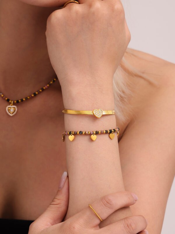 Natural stone small gold bead heart necklace CHOKER bracelet set - Image 2