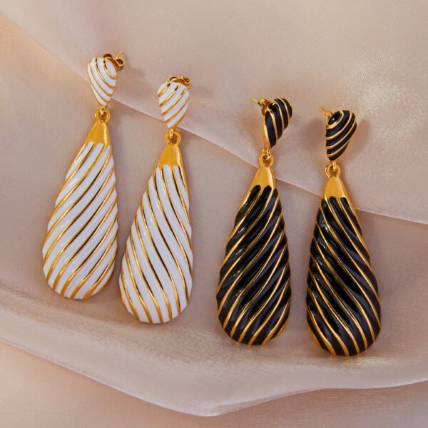 Teardrop-shaped vintage zebra stripe drip glaze copper gold-plated earrings - Image 5