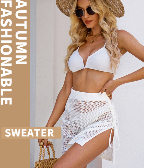 Women beach sheer cover ups mesh bikini wrap ruched skirt