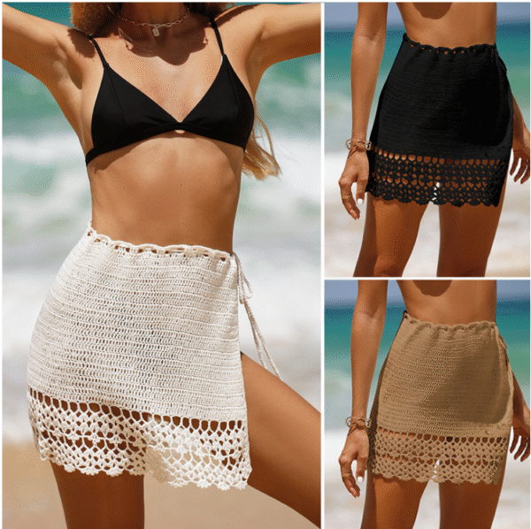 Woman hollow lace sexy one-piece tie knitted skirt