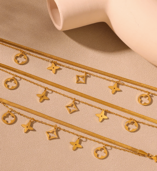 Fashionable blade chain double layer four leaf flower anklet - Image 2