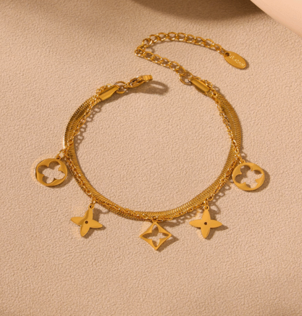Fashionable blade chain double layer four leaf flower anklet - Image 3