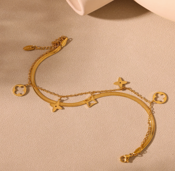 Fashionable blade chain double layer four leaf flower anklet - Image 4