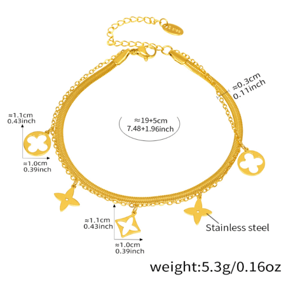 Fashionable blade chain double layer four leaf flower anklet - Image 5