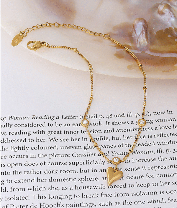 Ins fashion design titanium steel 18k gold plated zircon heart-shaped anklet - Image 3
