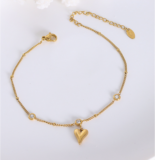 Ins fashion design titanium steel 18k gold plated zircon heart-shaped anklet - Image 4