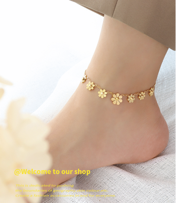 Daisy Petal Titanium Steel 18K Gold Plated Anklet