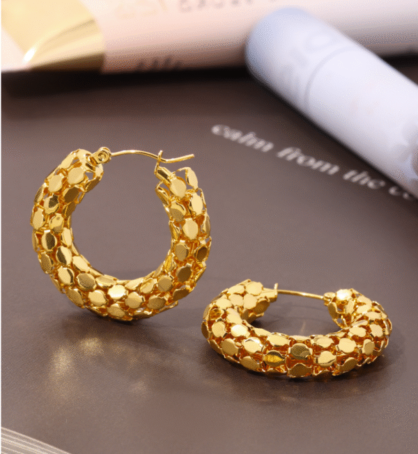 Ring scale earrings earrings stainless steel 18K plated - Image 3