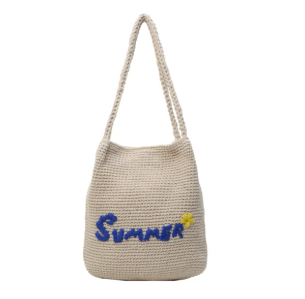 Cotton thread woven bag embroidery large capacity bucket bag - Image 3