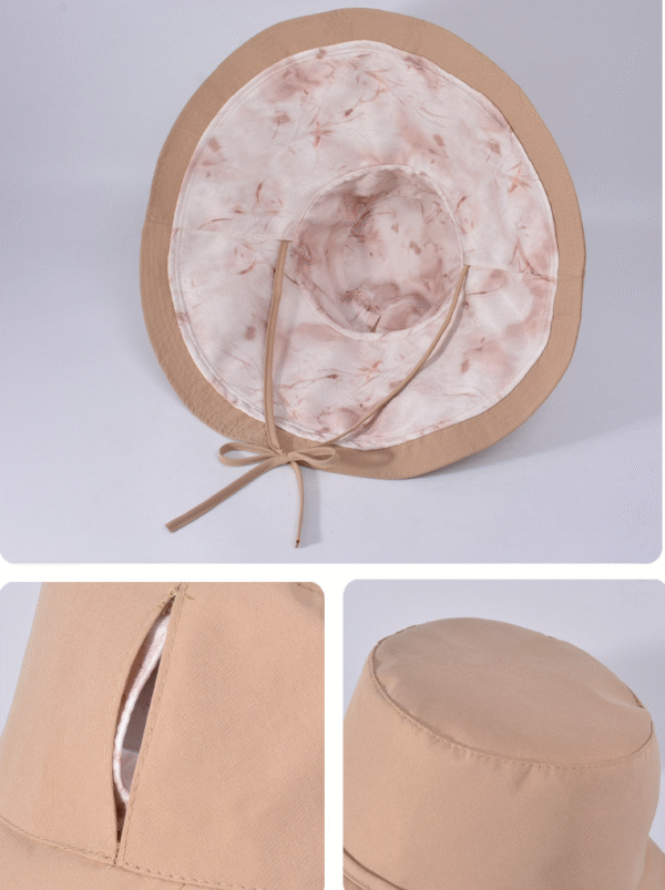 Chinese style double-sided bucket hat that can be worn and tied into a ponytail - Image 4