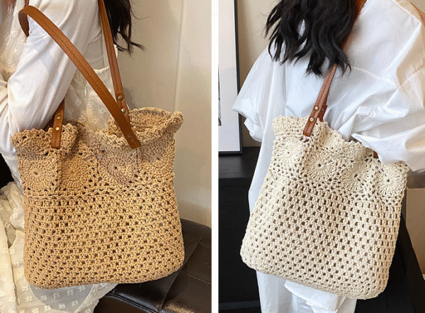 Hollow flower hand-woven bag versatile straw bag - Image 2