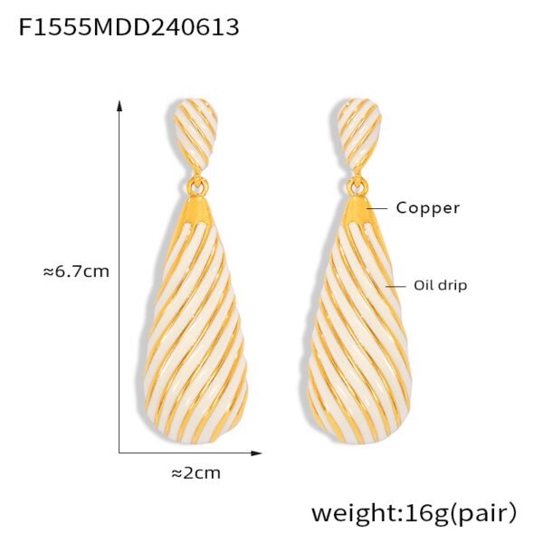 Teardrop-shaped vintage zebra stripe drip glaze copper gold-plated earrings - Image 7