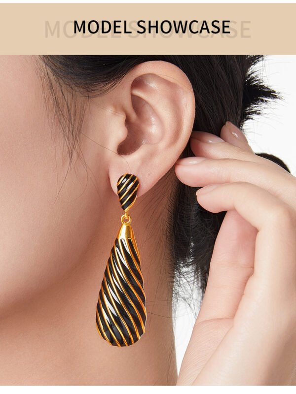 Teardrop-shaped vintage zebra stripe drip glaze copper gold-plated earrings