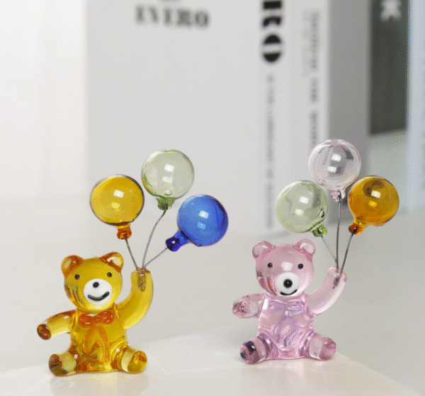 Bear and Balloon Crystal Glass Art Ornaments